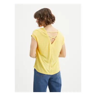 Yellow T-shirt with back neckline VERO MODA Ulja June - Women's