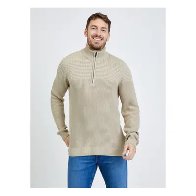 Men's Beige Ribbed Sweater Blend - Men's