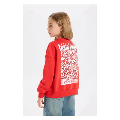 DEFACTO Girl Oversize Fit Crew Neck Printed Sweatshirt