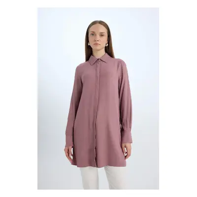 DEFACTO Relax Fit Shirt Collar Side Tie Long Sleeve Basic Plain Shirt Tunic