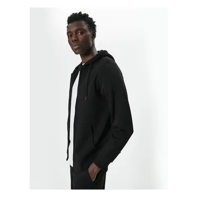 Koton Pocket Detailed Raised Zippered Cotton Basic Hooded Sweatshirt