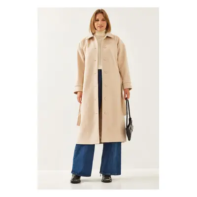 Bianco Lucci Women's Belted Long Stamp Coat