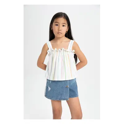 DEFACTO Girl's Ruffled Collar Striped Tank Top