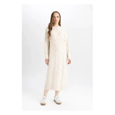 DEFACTO Regular Fit Crew Neck Hair Knitted Basic Plain Long Sleeve Maxi Sweater Dress