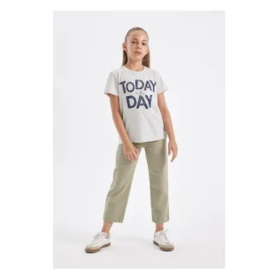 DEFACTO Girls Straight Fit Plain Wide Leg Pocket Cotton Trousers