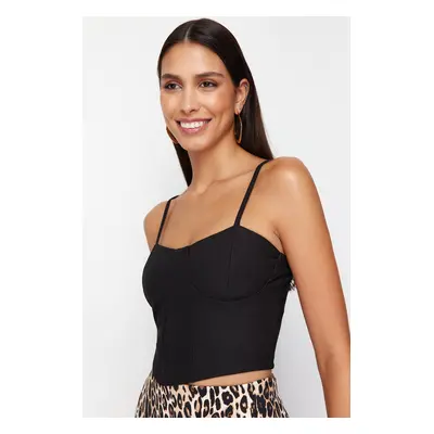 Trendyol Black Strap Crop Knitted Blouse