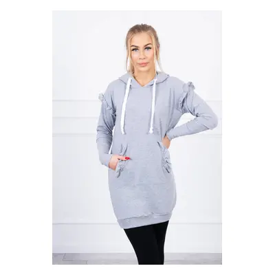 Dress with decorative ruffles and a hood in gray color