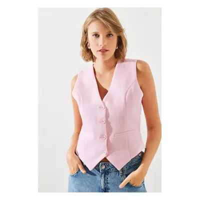 Bianco Lucci Women's Back Belt Detailed Lined Linen Vest