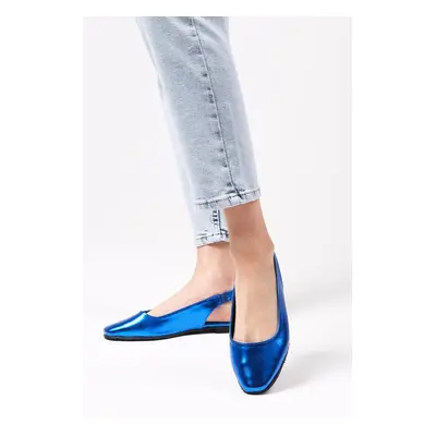 Mio Gusto Ally Metallic Sax-Blue Women's Flat Flat Flat Shoes With Open Back.