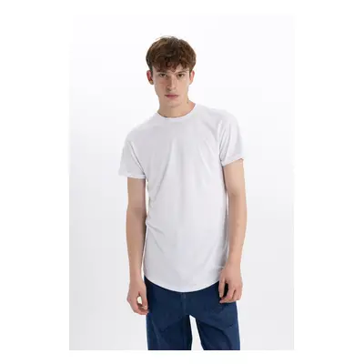 DEFACTO White Long Muscle Fit Crew Neck Basic Plain Short Sleeve T-Shirt