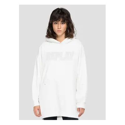 White Women's Oversize Sweatshirt with Torn Replay Effect - Women