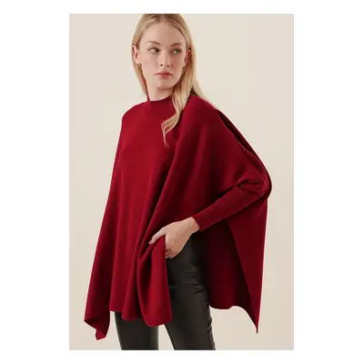 Bigdart Women's Burgundy Oversize Poncho Sweater with Side Slits