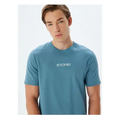 Koton Crew Neck T-Shirt Slogan Embroidered Cotton Short Sleeve