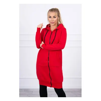 Long insulated hoodie in red color