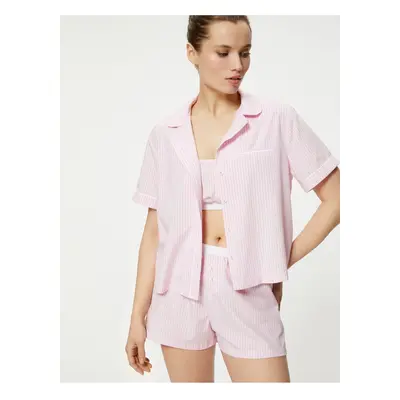 Koton Shirt Collar Pajama Top Short Sleeve Pocket Buttoned