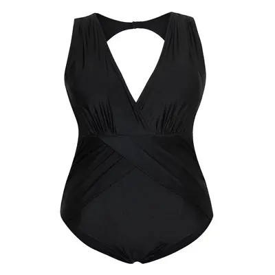 Trendyol Curve Black Deep V Neck with Gathered Detail Plus Size Swimsuit