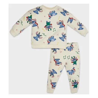 DEFACTO Baby Girl 2-Piece Set Disney Lilo & Stitch Crew Neck Sweatshirt Elastic Waist Tracksuit 