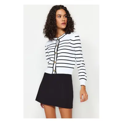 Trendyol Ecru Striped Buttoned Jacket-Look Knitwear Cardigan