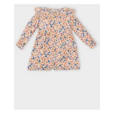 DEFACTO Baby Girl Floral Long Sleeve Ruffle Collar Twill Dress