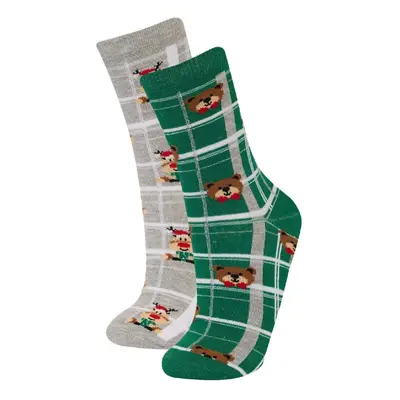 DEFACTO Women's Christmas Themed 2-Pack Cotton Long Socks