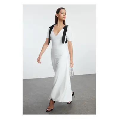 Trendyol White A-Line Bow Detailed Woven Dress