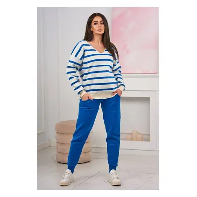 Set of Sweaters Striped Sweatshirt + Trousers Cornflower Blue