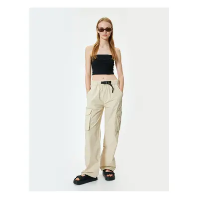 Koton Oversize Cargo Parachute Trousers with Elastic Waist Belt and Pocket Detail