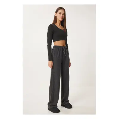 Happiness İstanbul Women's Anthracite Soft Loose Knitted Pants