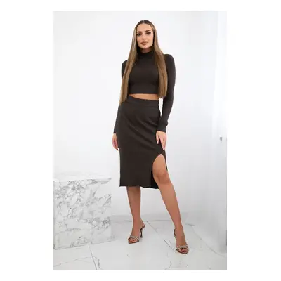 Kesi Włoski Ribbed Set Blouse + Skirt brown