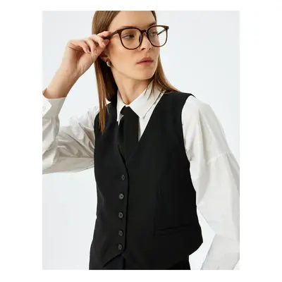 Koton Crepe Fabric V Neck Buttoned Blazer Vest