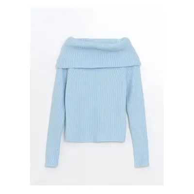 LC Waikiki XSIDE Light Blue Boat Neck Plain Long Sleeve Women's Knitwear Sweater