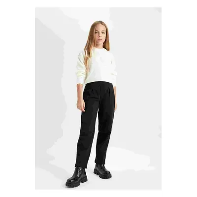 DEFACTO Girl Black Straight Fit Straight Cut Elastic Waist Trousers