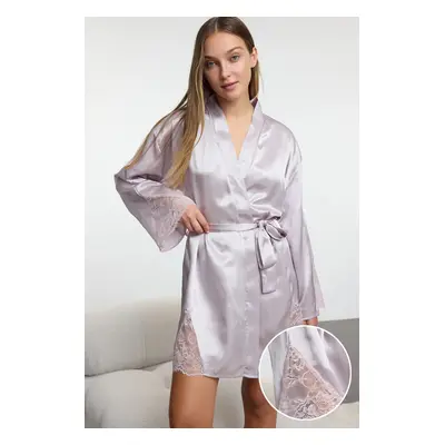 Trendyol Powder Slit and Lace Satin Weave Dressing gown