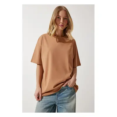 Happiness İstanbul Women's Biscuit Crew Neck Basic Oversize Knitted T-Shirt