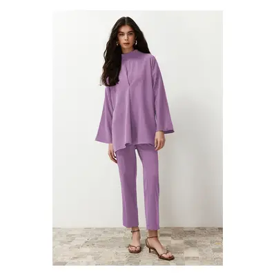 Trendyol Lilac Collar Detail Woven Bottom Top Set