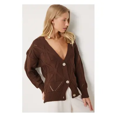 Happiness İstanbul Women's Brown Patterned Knitwear Cardigan