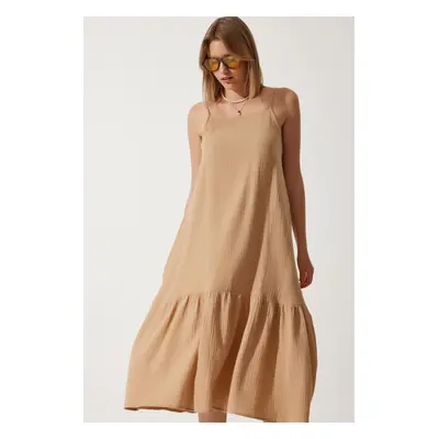 Happiness İstanbul Women's Biscuit Strap Summer Loose Muslin Dress