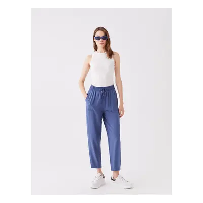 LC Waikiki Women's Linen Look Trousers with an Elastic Waist and Comfortable Fit.