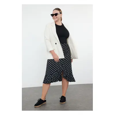 Trendyol Curve Black Polka Dot Patterned A-Line Knit Plus Size Skirt