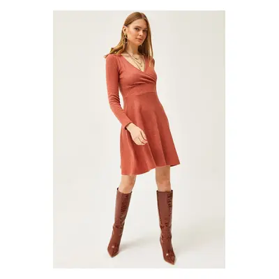 Olalook Women's Brick Double Breasted Collar Rose Gold Mini Dress