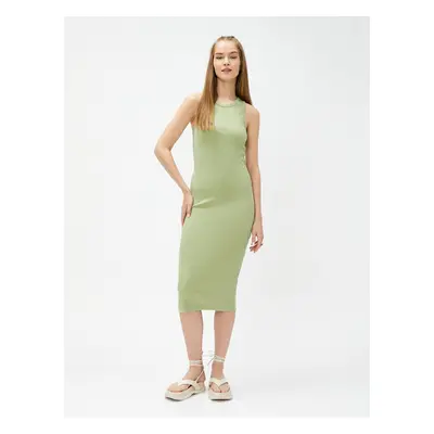 Koton Halter Neck Dress Pencil Midi Length Ribbed Slim Fit