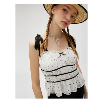 Koton Polka Dot Tulle Top Bowknot Strappy Gathered