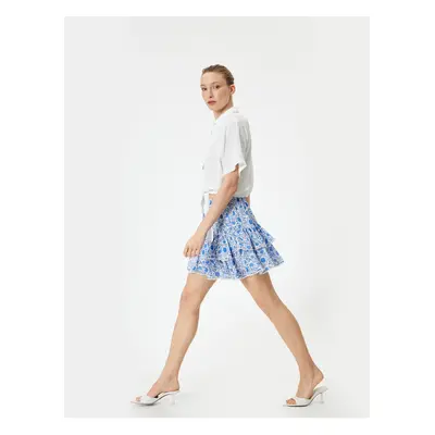 Koton Floral Mini Skirt Flounced Viscose Waist Elastic Lined