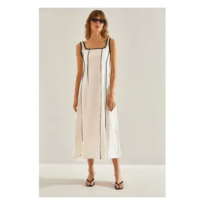 Bianco Lucci Women's Piping Detailed Lined Linen Dress