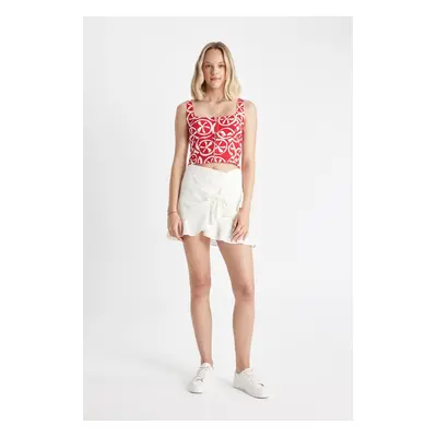 DEFACTO Flounce Basic Plain Linen Mini Skirt