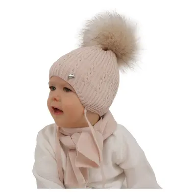 AGBO Girl's winter set: hat and scarf pink with pompom Amana