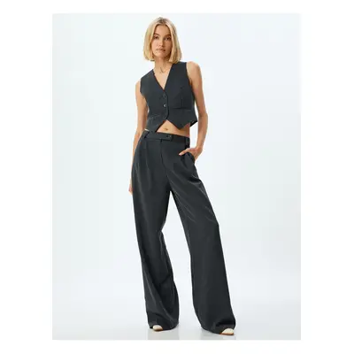 Koton Standard Waist Striped Palazzo Pants with Pockets