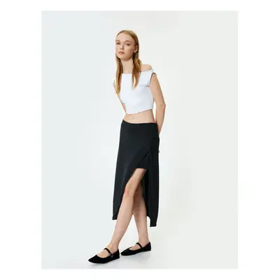 Koton Midi Skirt with Slit Detail A-Line Slim Fit Elastic Waist