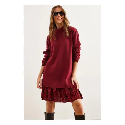 Olalook Women's Burgundy Red Garnished Thessaloniki Dress