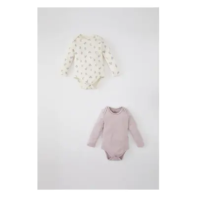 DEFACTO Baby Girl Newborn Envelope Collar Fruit Patterned 2-Piece Long Sleeve Snap Bodysuit